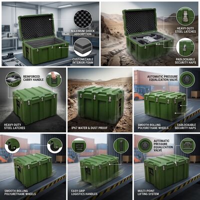 IP67 वाटरप्रूफ रोटोमोल्ड टूल बॉक्स EPDM सील गैस्केट एलएलडीपीई पोर्टेबल उपकरण भंडारण समुद्री आउटडोर फील्ड सेवा के लिए